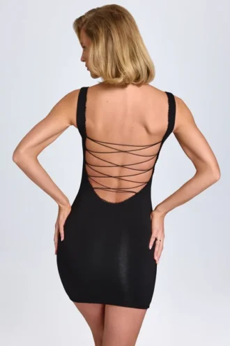 Aoife Modal Lace-Trim Bodycon Miniklänning i svart