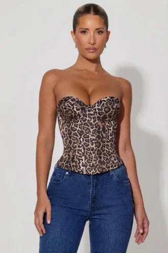 Araminta snörningskorsett i leopardmönster