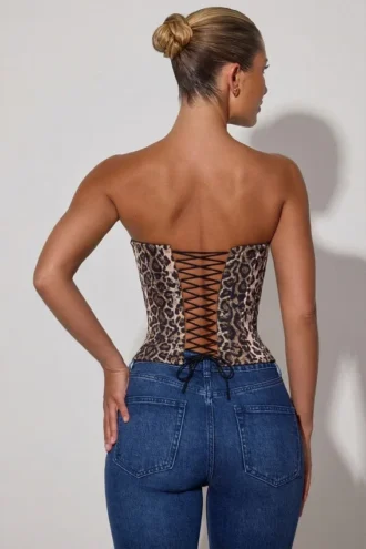 Araminta snörningskorsett i leopardmönster