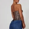 Araminta snörningskorsett i leopardmönster