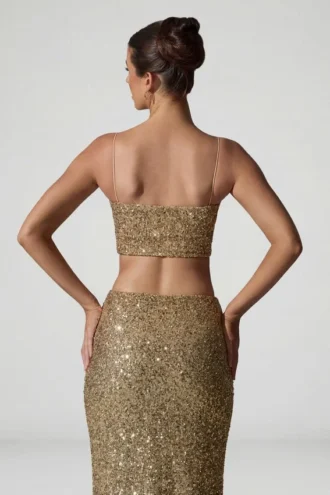 Ariana Embellished Cut-Out Crop Top i guld