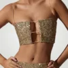 Ariana Embellished Cut-Out Crop Top i guld