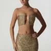 Ariana Embellished Cut-Out Crop Top i guld