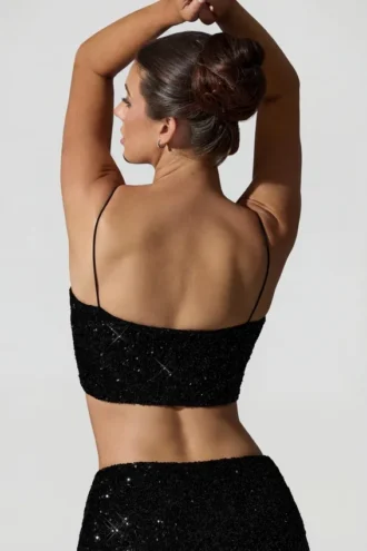 Ariana Embellished Cut-Out Crop Top i svart