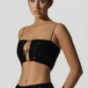 Ariana Embellished Cut-Out Crop Top i svart