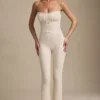 Arlena Jumpsuit med spets och rosettdetaljer i färg Ivory