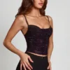 Armelia Embellished Peekaboo Cowl-Neck Top i Purple Snake