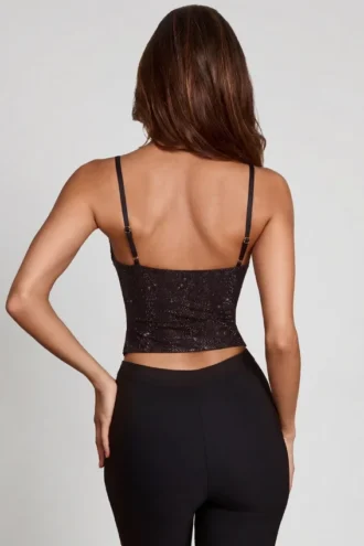 Armelia Embellished Peekaboo Cowl-Neck Top i svart
