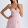 Arta axelbandslös strukturerad tulpanminiklänning i rosa mauve