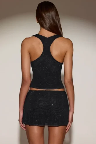 Asta Embellished Mid-Rise A-Line Mini Kjol i svart