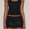 Asta Embellished Mid-Rise A-Line Mini Kjol i svart