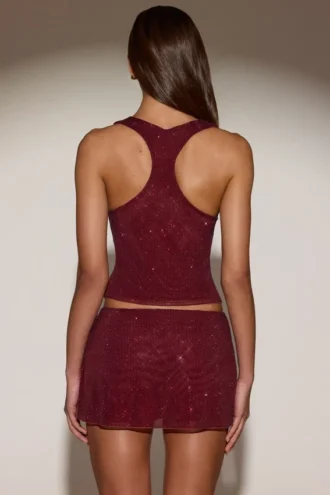Aine Embellished Jersey Scoop-Neck Racerback Top i burgundy