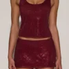 Asta Embellished Mid-Rise A-Line Mini Kjolar i burgundy