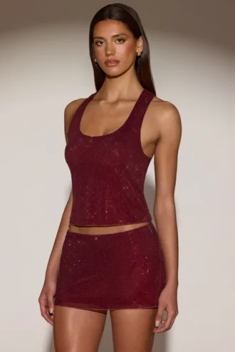 Aine Embellished Jersey Scoop-Neck Racerback Top i burgundy