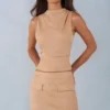 Aurelle topp i imitationsmocka med hög hals  i beige