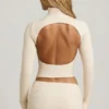 Auri Modal Ruched Backless Turtleneck Top i Ivory