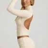 Auri Modal Ruched Backless Turtleneck Top i Ivory