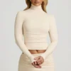 Auri Modal Ruched Backless Turtleneck Top i Ivory