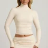 Auri Modal Ruched Backless Turtleneck Top i Ivory