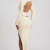 Auri Modal Ruched Backless Turtleneck Top i Ivory