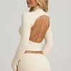 Auri Modal Ruched Backless Turtleneck Top i Ivory