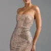Aurora Embellished Bandeau Miniklänning i Almond