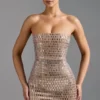 Aurora Embellished Bandeau Miniklänning i Almond