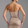Aurora Embellished Bandeau Miniklänning i Almond