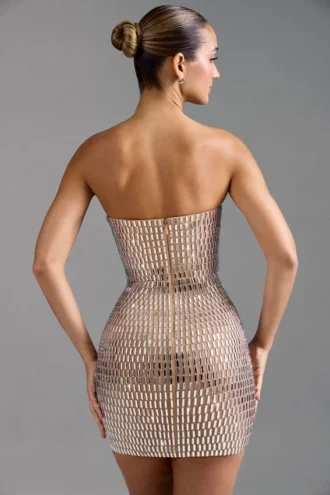 Aurora Embellished Bandeau Miniklänning i Almond