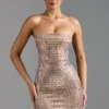 Aurora Embellished Bandeau Miniklänning i Almond