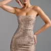 Aurora Embellished Bandeau Miniklänning i Almond