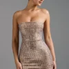 Aurora Embellished Bandeau Miniklänning i Almond