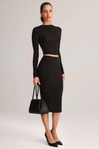 Aven Modal Mid-Rise Pencil Midi Kjol i svart