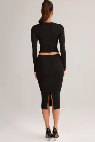Aven Modal Mid-Rise Pencil Midi Kjol i svart