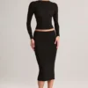 Aven Modal Mid-Rise Pencil Midi Kjol i svart