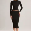 Aven Modal Mid-Rise Pencil Midi Kjol i svart