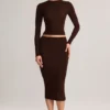 Aven Modal Mid-Rise Pencil Midi Kjolar i chokladbrunt