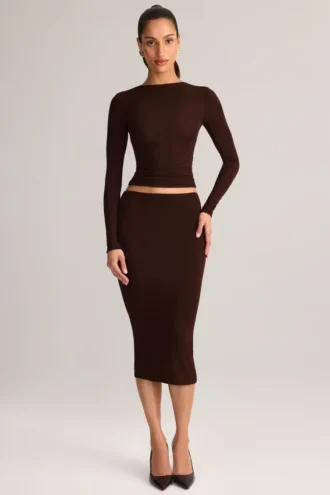 Aven Modal Mid-Rise Pencil Midi Kjolar i chokladbrunt