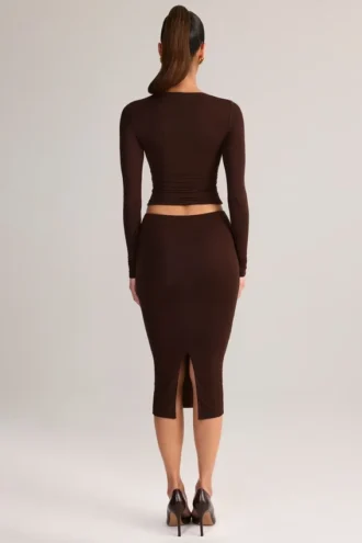 Aven Modal Mid-Rise Pencil Midi Kjolar i chokladbrunt
