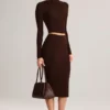 Aven Modal Mid-Rise Pencil Midi Kjolar i chokladbrunt