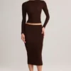 Aven Modal Mid-Rise Pencil Midi Kjolar i chokladbrunt
