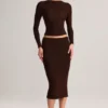 Aven Modal Mid-Rise Pencil Midi Kjolar i chokladbrunt
