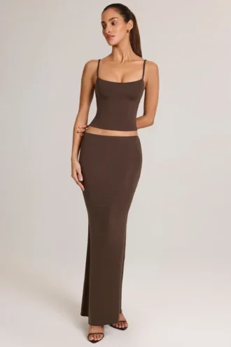 Avenley Modal Mid-Rise Fishtail Maxi Kjolar i chokladbrunt