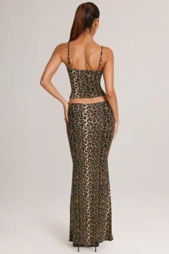 Avenley Modal Mid-Rise Fishtail Maxi Kjolar i leopardmönster