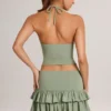 Azaria Modal Ruffle Mid-Rise Mini Skort i salviagrön