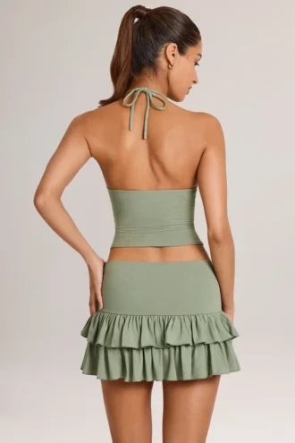 Azaria Modal Ruffle Mid-Rise Mini Skort i salviagrön