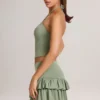 Azaria Modal Ruffle Mid-Rise Mini Skort i salviagrön