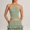 Azaria Modal Ruffle Mid-Rise Mini Skort i salviagrön