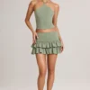 Azaria Modal Ruffle Mid-Rise Mini Skort i salviagrön