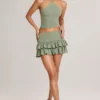 Azaria Modal Ruffle Mid-Rise Mini Skort i salviagrön